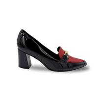 Sapato Scarpin Casual Piccadilly Salto Bloco Médio Bico Fino Corrente Navi Rubi 745207-1