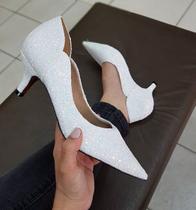 Sapato Scarpin Dom Amazona Noiva Branco Glitter Cód 219 - DOM&AMAZONA