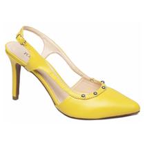 Sapato Scarpin Feminino Amarelo. Com Salto Alto e Fino E Bico Fino - Torricella