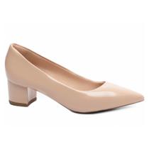 Sapato Scarpin Feminino Bege Salto Grosso Baixo 2095-00C