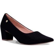 Sapato Scarpin Feminino Camurça Bico Fino Salto Alto Grosso Bloco