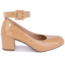 Sapato Scarpin Feminino Fivela Salto Grosso Bico Quadrado