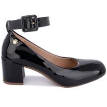 Sapato Scarpin Feminino Fivela Salto Grosso Bico Quadrado