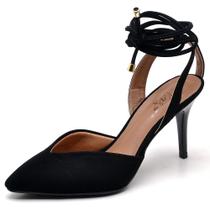 Sapato Scarpin Feminino Liso Amarração Salto Médio