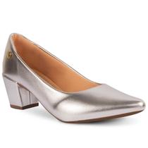 Sapato Scarpin Feminino Metalizado Brilho Bico Fino Salto Alto Bloco Quadrado 2.16