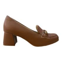 Sapato Scarpin Feminino Modare Casual Ultraconforto Salto Bloco Médio Bico Quadrado 7373.118 Marrom