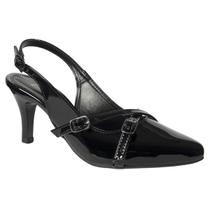 Sapato Scarpin Feminino Mule Bico Fino Detalhe Fivela