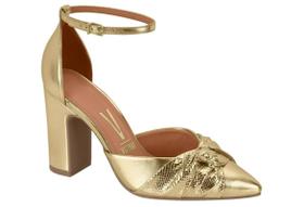 Sapato Scarpin Feminino Pump Metal Serpente Salto Grosso Vizzano 1285.444 Sapato Scarpin Feminino Pump Metal Serpente Salto Grosso Vizzano 1285.444
