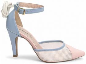 Sapato Scarpin Feminino Rosa Branco Azul Salto Alto - 6...