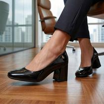 Sapato Scarpin Feminino Salto Bloco Bico Quadrado Verniz
