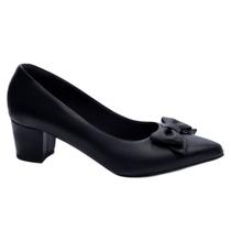 Sapato Scarpin Feminino Salto Bloco Grosso Baixo Preto