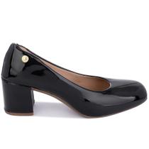 Sapato Scarpin Feminino Salto Grosso Bico Quadrado Verniz