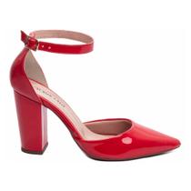 Sapato Scarpin Feminino Vermelho Salto Grosso 9cm 65-03F