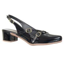 Sapato Scarpin Feminino Verniz Bico Fino Slingback Aberto Salto Baixo Azzav