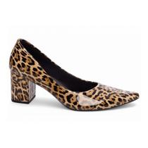 Sapato Scarpin Feminino Verniz Onça Salto Grosso 6,5cm 601H