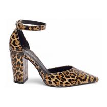 Sapato Scarpin Feminino Verniz Onça Salto Grosso 9cm 65-03H