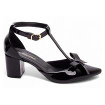 Sapato Scarpin Feminino Verniz Preto Salto Grosso 6,5cm 682A