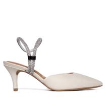 Sapato Scarpin Feminino Vizzano Tiras com Strass Off White