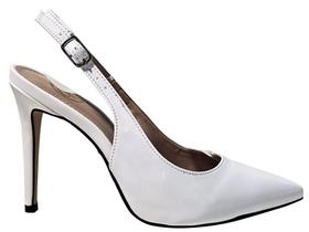 Sapato Scarpin Metalizado Cobre Slingback Liso Salto 11cm