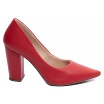 Sapato Scarpin Na Cor Vermelho Redondo, Sapatos Feminino