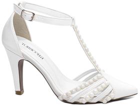 Sapato Scarpin Noiva Salto Alto Fino Stiletto Pérola 9cm Branco Torricella