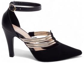 Sapato Scarpin Preto Nobuck Metalizado Salto- 66082B Sapato Scarpin Preto Nobuck Metalizado Salto- 66082B