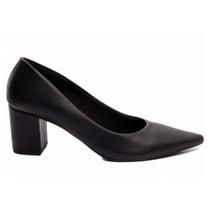 Sapato Scarpin Preto Salto Grosso Baixo 6,5cm 601F