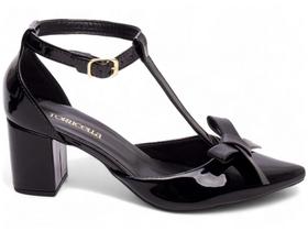 Sapato Scarpin Preto Salto Médio Baixo Bico Fino Lacinho Feminino 6,5 cm Preto EMILY ONLINE