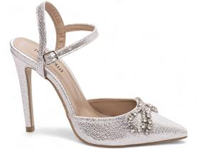 Sapato Scarpin Salto Alto 12 Metalizado Prata Com Fivela Sapato Scarpin Salto Alto 12 Metalizado Prata Com Fivela