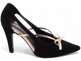 Sapato Scarpin Salto Alto Bico Fino Premium Luxo Feminino Metalizado Preto Torricella Sapato Scarpin Salto Alto Bico Fino Premium Luxo Feminino Metalizado Preto Torricella