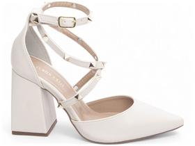 Sapato Scarpin Salto Alto Branco Apliques Piramides