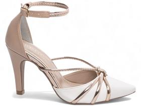 Sapato Scarpin Salto Alto Branco Rose Metalizado Speechio