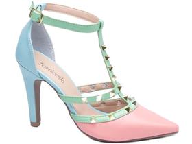 Sapato Scarpin Salto Alto Fino Noiva Luxo Rosa / Azul