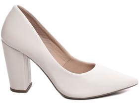 Sapato Scarpin Salto Alto Grosso Bico Fino 9cm Off White Branco Torricella