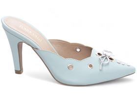 Sapato Scarpin Salto Alto Mule Azul Laço Na Cor Prata