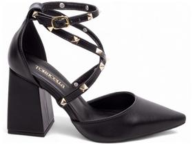 Sapato Scarpin Salto Alto Preto Apliques Abs Na Cor Dourado