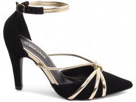 Sapato Scarpin Salto Alto Preto Metalizado Specchio Ajuste