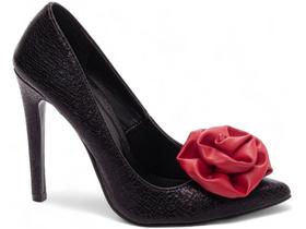 Sapato Scarpin Salto Alto Salto 12 Craquele Preto Flor Sapato Scarpin Salto Alto Salto 12 Craquele Preto Flor