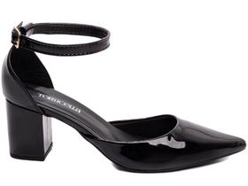Sapato Scarpin Salto Alto Verniz Preto Fivela De Ajuste