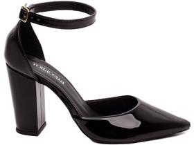 Sapato Scarpin Salto Alto Verniz Preto Fivela De Ajuste