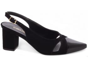 Sapato Scarpin Salto Alto Verniz Preto Nobuck Fivela