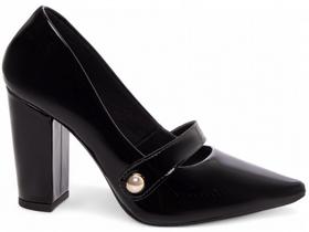 Sapato Scarpin Salto Alto Verniz Preto Tira Cor Dourado Sapato Scarpin Salto Alto Verniz Preto Tira Cor Dourado