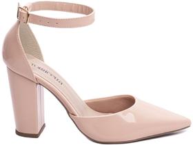 Sapato Scarpin Salto Alto Verniz Rose Fivela De Ajuste
