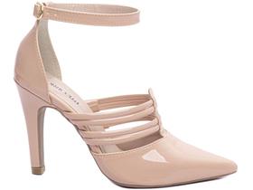 Sapato Scarpin Salto Alto Verniz Rose Fivela De Ajuste