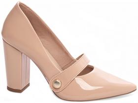 Sapato Scarpin Salto Alto Verniz Rose Tira Com Aplique