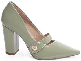 Sapato Scarpin Salto Alto Verniz Verde Tira Lateral Dourado Sapato Scarpin Salto Alto Verniz Verde Tira Lateral Dourado
