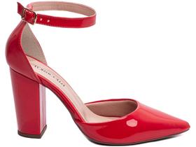 Sapato Scarpin Salto Alto Verniz Vermelho Fivela De Ajuste