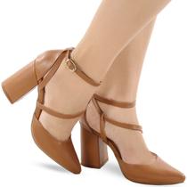 Sapato Scarpin Salto Grosso Tiras Confortável P136