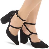 Sapato Scarpin Salto Grosso Tiras Confortável P136
