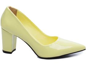 Sapato Scarpin Salto Grosso Verniz Amarelo AVS 8000-02N_AR